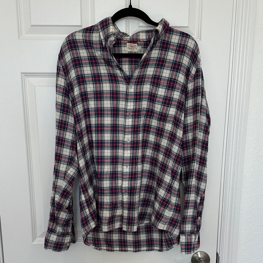 Faherty Organic Cotton Plaid Button-Up Shirt Size Large